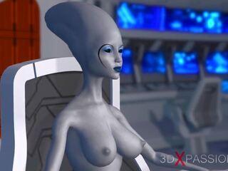Sci-fi Female Alien Plays with Black young lady in Space.