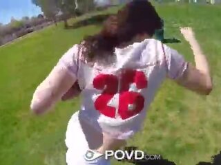 POVD Flexible brunette Kylie Quinn fucked right after football in the park