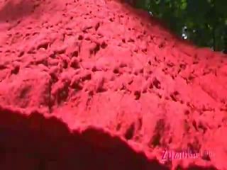 En rød kledd nymfe ved den parkere handling 3